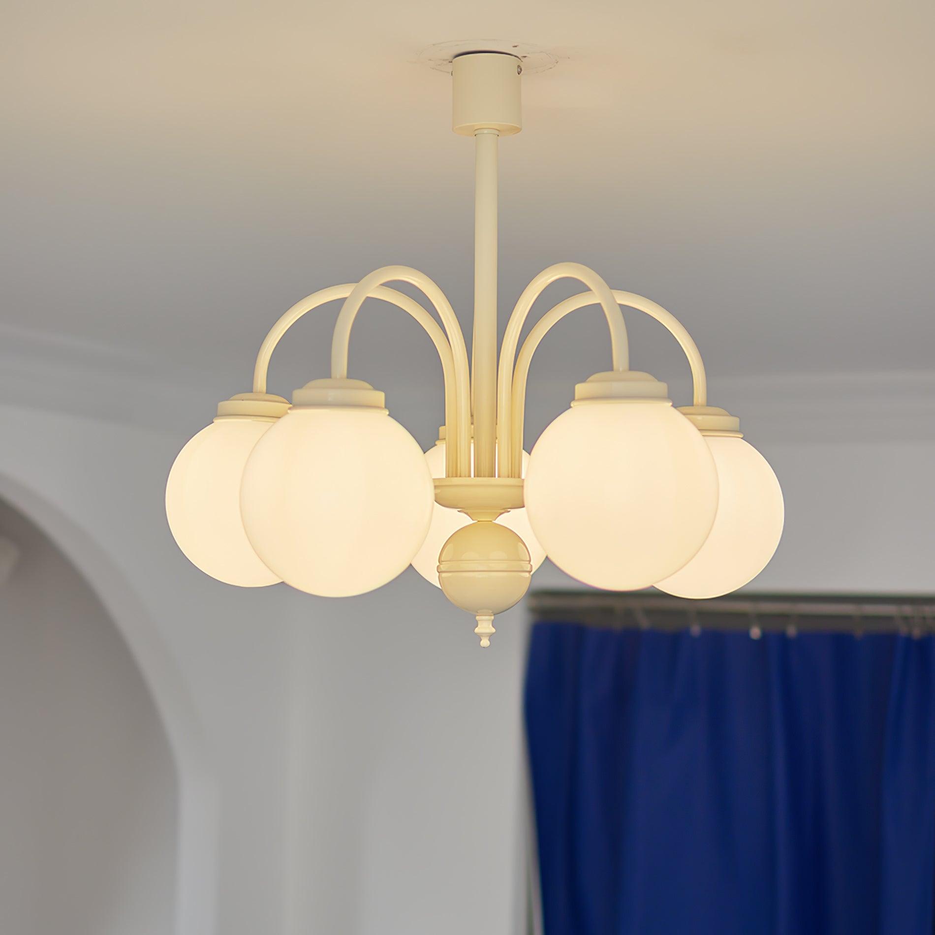 Modern Cream Glass Sphere Chandelier Elegant White Globe Ceiling Light Fixture