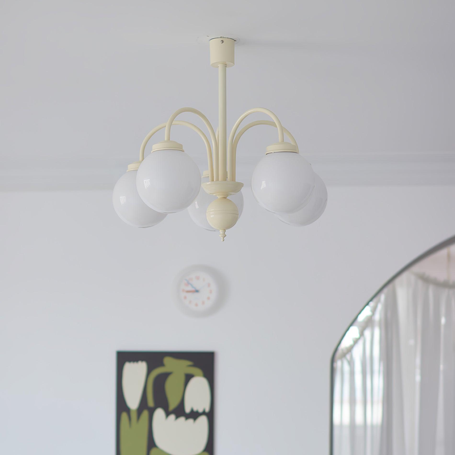 Modern Cream Glass Sphere Chandelier Elegant White Globe Ceiling Light Fixture