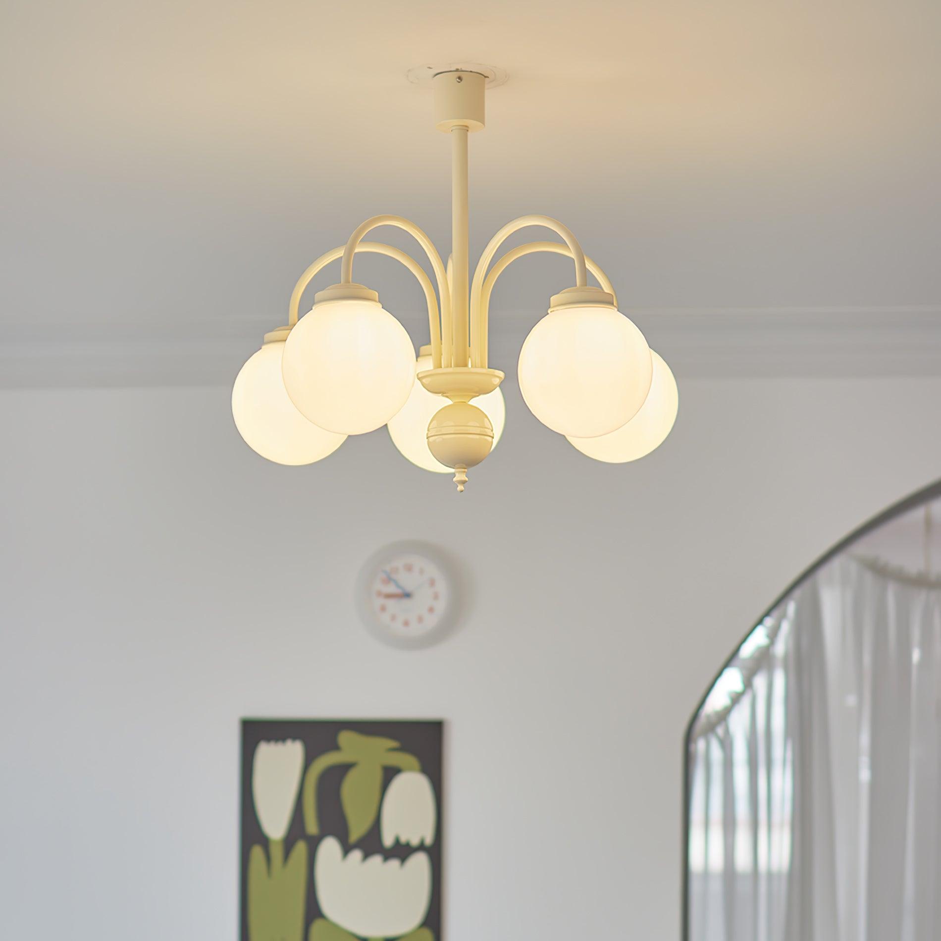 Modern Cream Glass Sphere Chandelier Elegant White Globe Ceiling Light Fixture