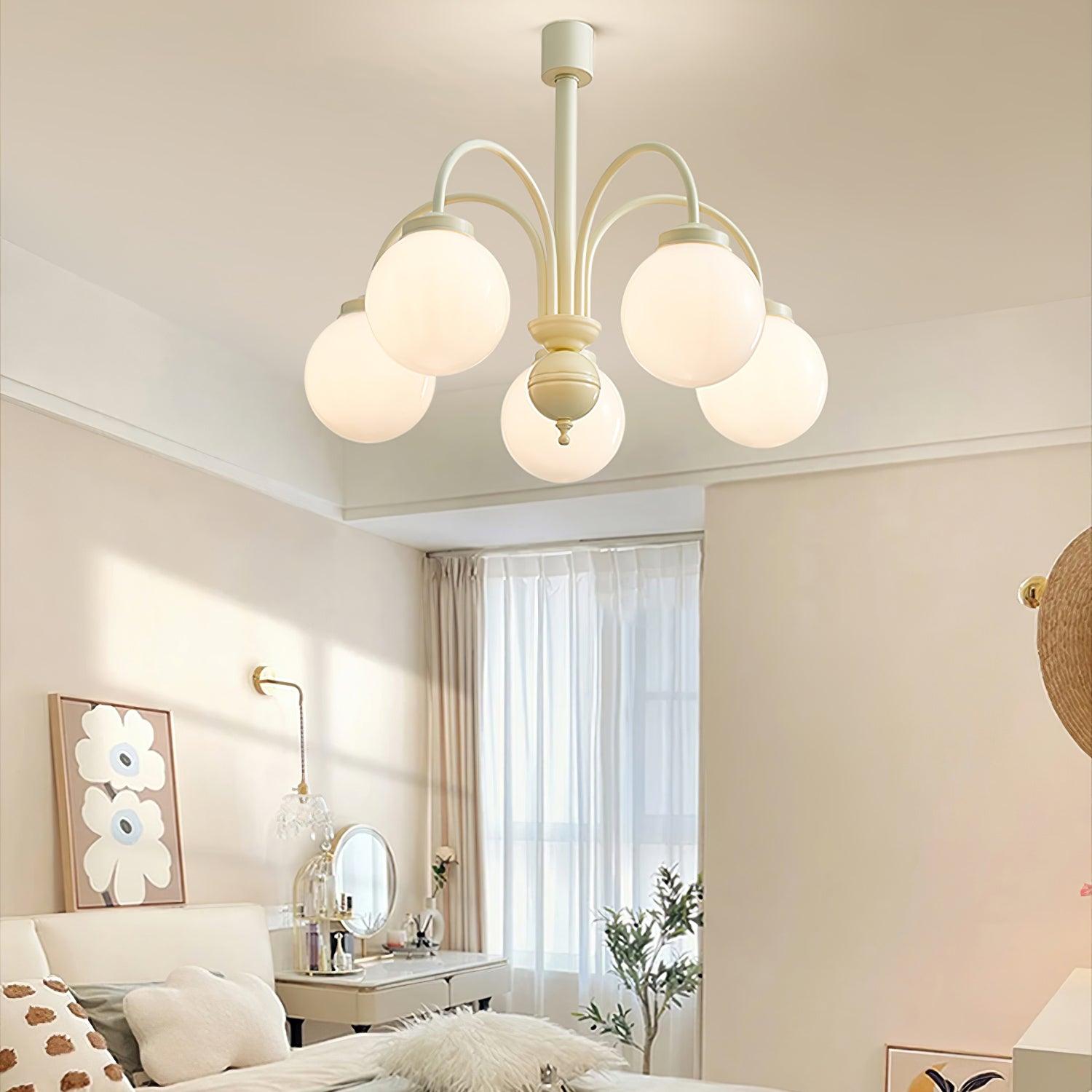 Modern Cream Glass Sphere Chandelier Elegant White Globe Ceiling Light Fixture
