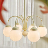 Modern Cream Glass Sphere Chandelier Elegant White Globe Ceiling Light Fixture
