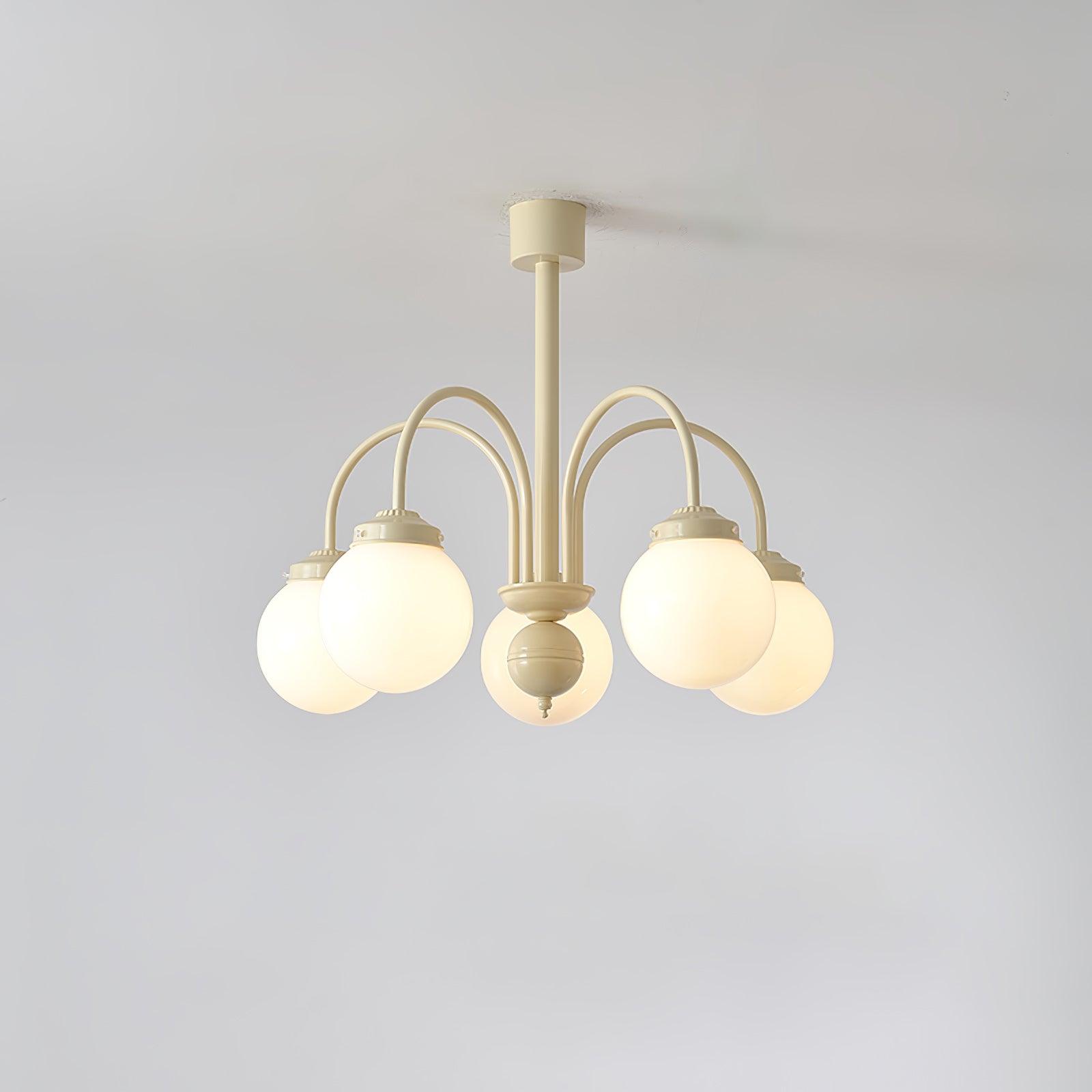 Modern Cream Glass Sphere Chandelier Elegant White Globe Ceiling Light Fixture