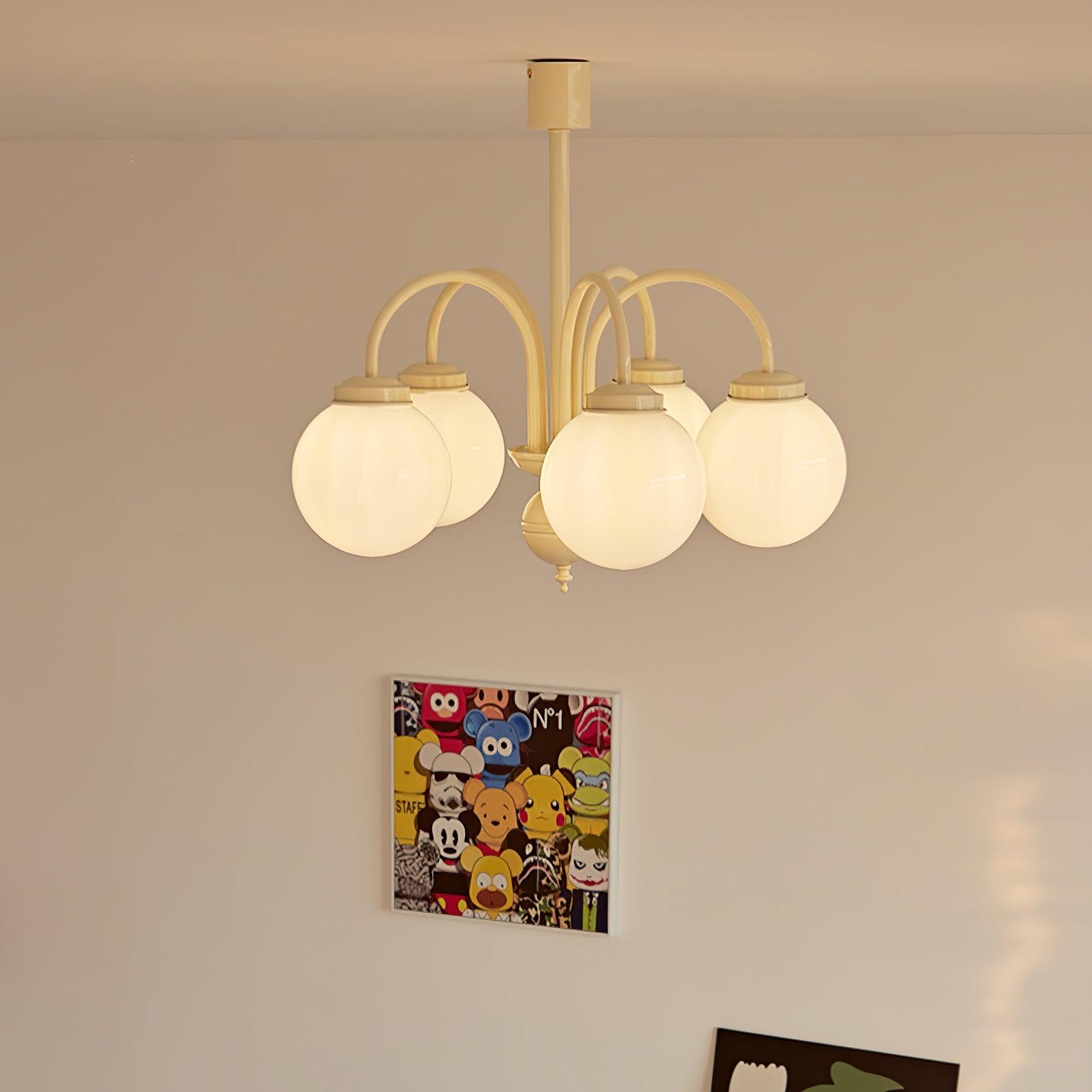 Modern Cream Glass Sphere Chandelier Elegant White Globe Ceiling Light Fixture