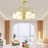 Modern Cream Pumpkin Ball Glass Chandelier Mid Century Ceiling Light Fixture