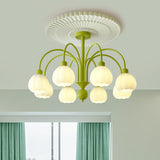 Modern Cream Pumpkin Ball Glass Chandelier Mid Century Ceiling Light Fixture