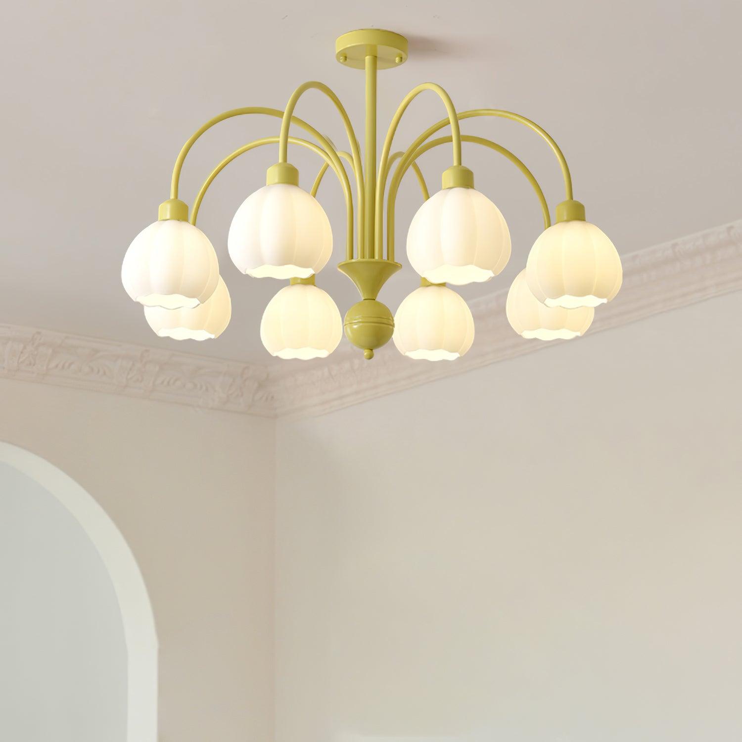Modern Cream Pumpkin Ball Glass Chandelier Mid Century Ceiling Light Fixture