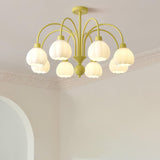 Modern Cream Pumpkin Ball Glass Chandelier Mid Century Ceiling Light Fixture