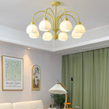 Modern Cream Pumpkin Ball Glass Chandelier Mid Century Ceiling Light Fixture