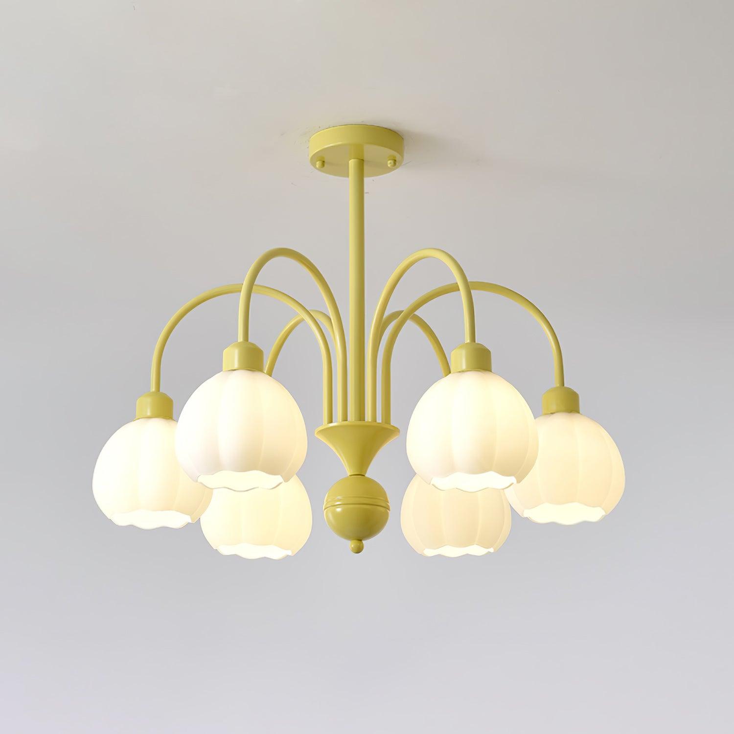 Modern Cream Pumpkin Ball Glass Chandelier Mid Century Ceiling Light Fixture