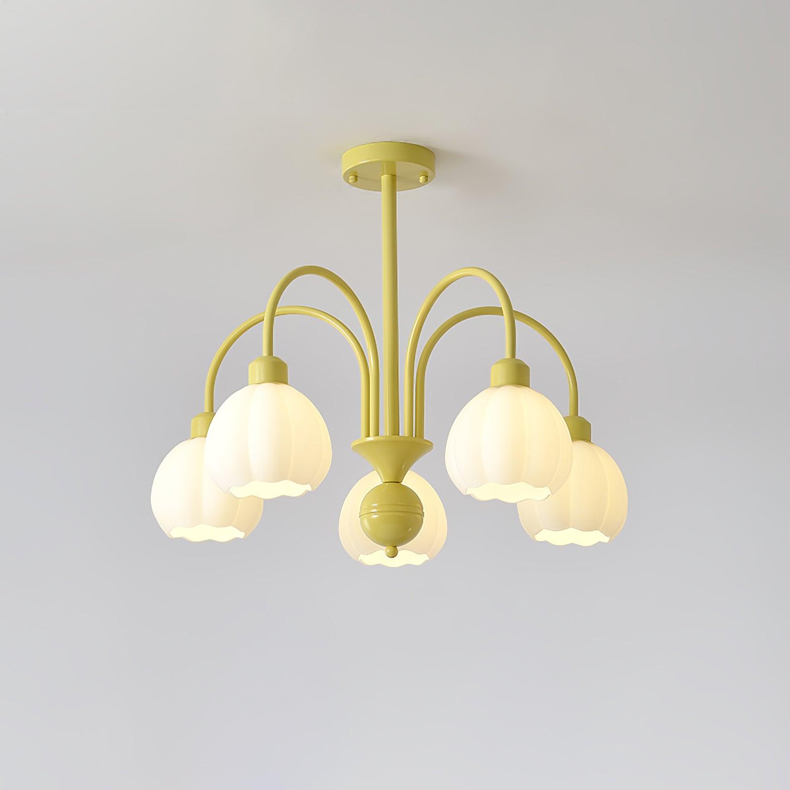 Modern Cream Pumpkin Ball Glass Chandelier Mid Century Ceiling Light Fixture