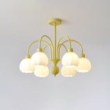 Modern Cream Pumpkin Ball Glass Chandelier Mid Century Ceiling Light Fixture