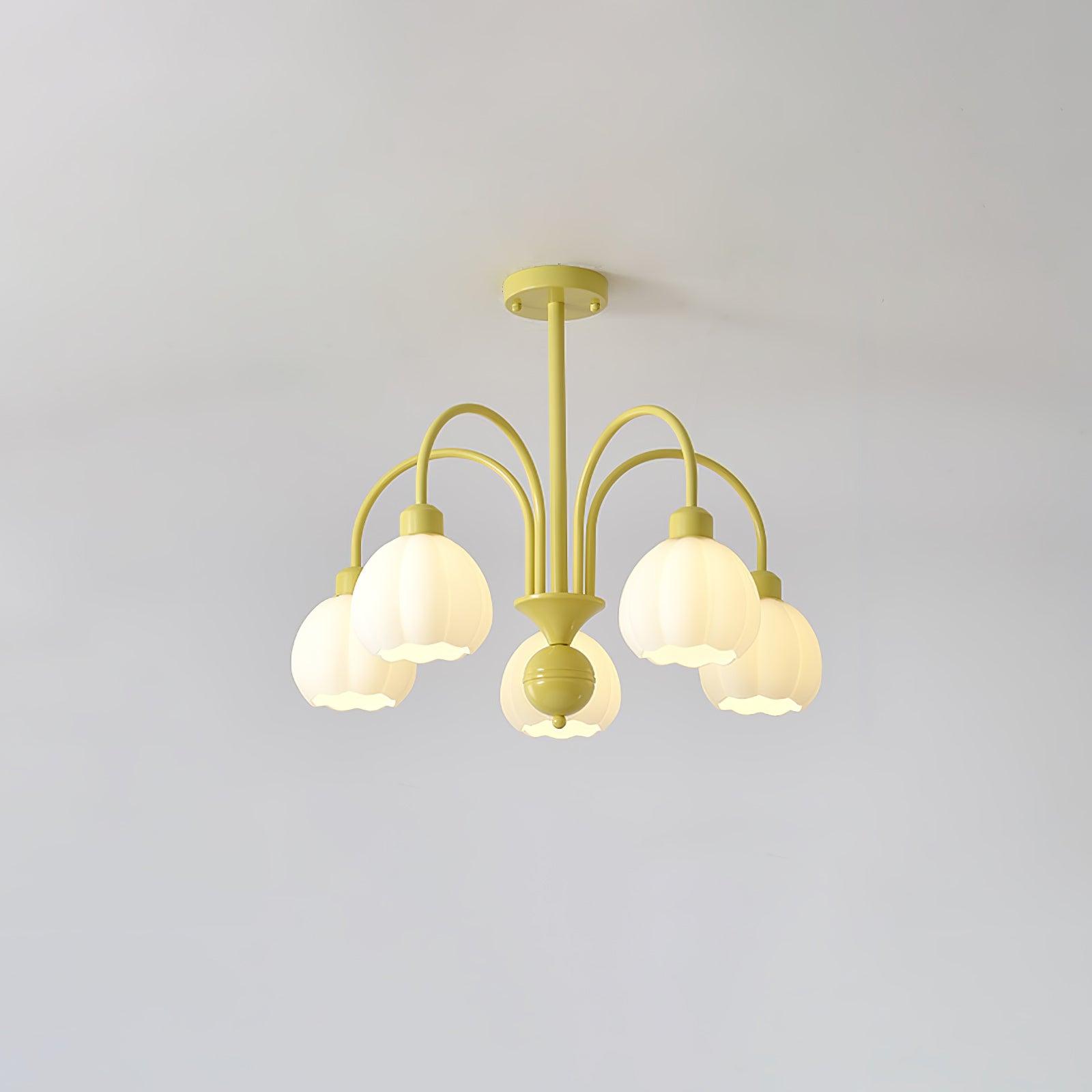 Modern Cream Pumpkin Ball Glass Chandelier Mid Century Ceiling Light Fixture