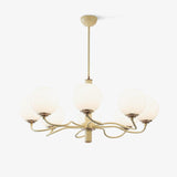 Modern Creamy Yellow Globe Glass Chandelier with White Spherical Shades