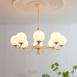 Modern Creamy Yellow Globe Glass Chandelier with White Spherical Shades