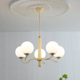 Modern Creamy Yellow Globe Glass Chandelier with White Spherical Shades