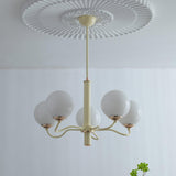 Modern Creamy Yellow Globe Glass Chandelier with White Spherical Shades
