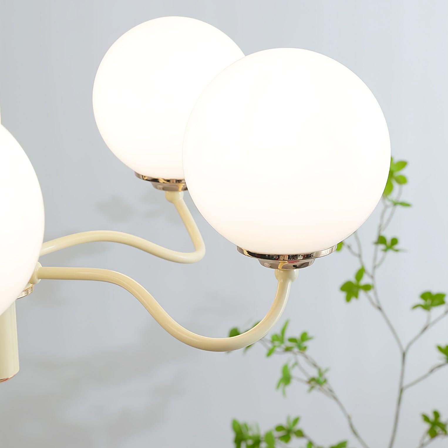 Modern Creamy Yellow Globe Glass Chandelier with White Spherical Shades