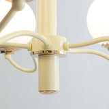 Modern Creamy Yellow Globe Glass Chandelier with White Spherical Shades
