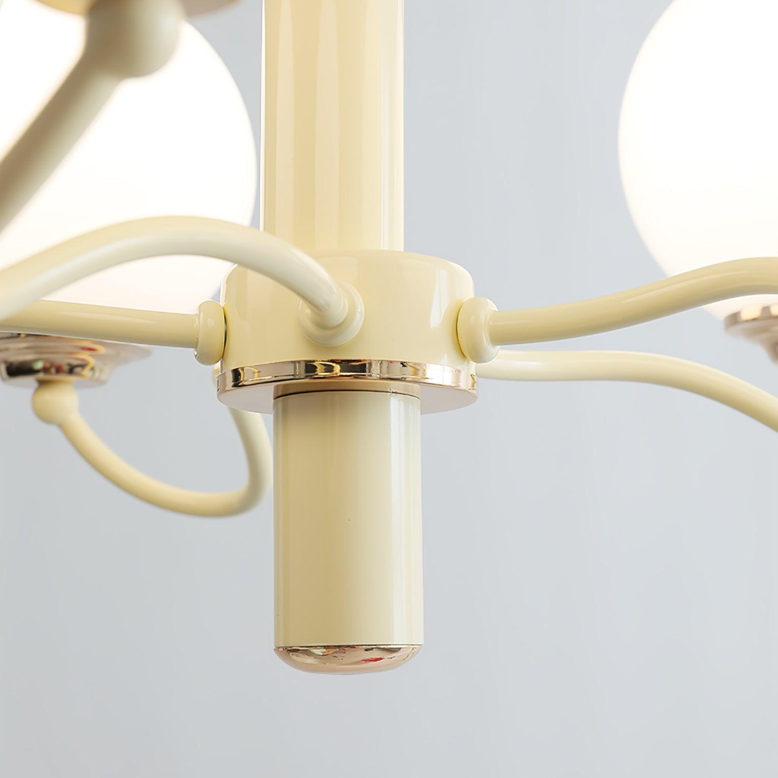 Modern Creamy Yellow Globe Glass Chandelier with White Spherical Shades