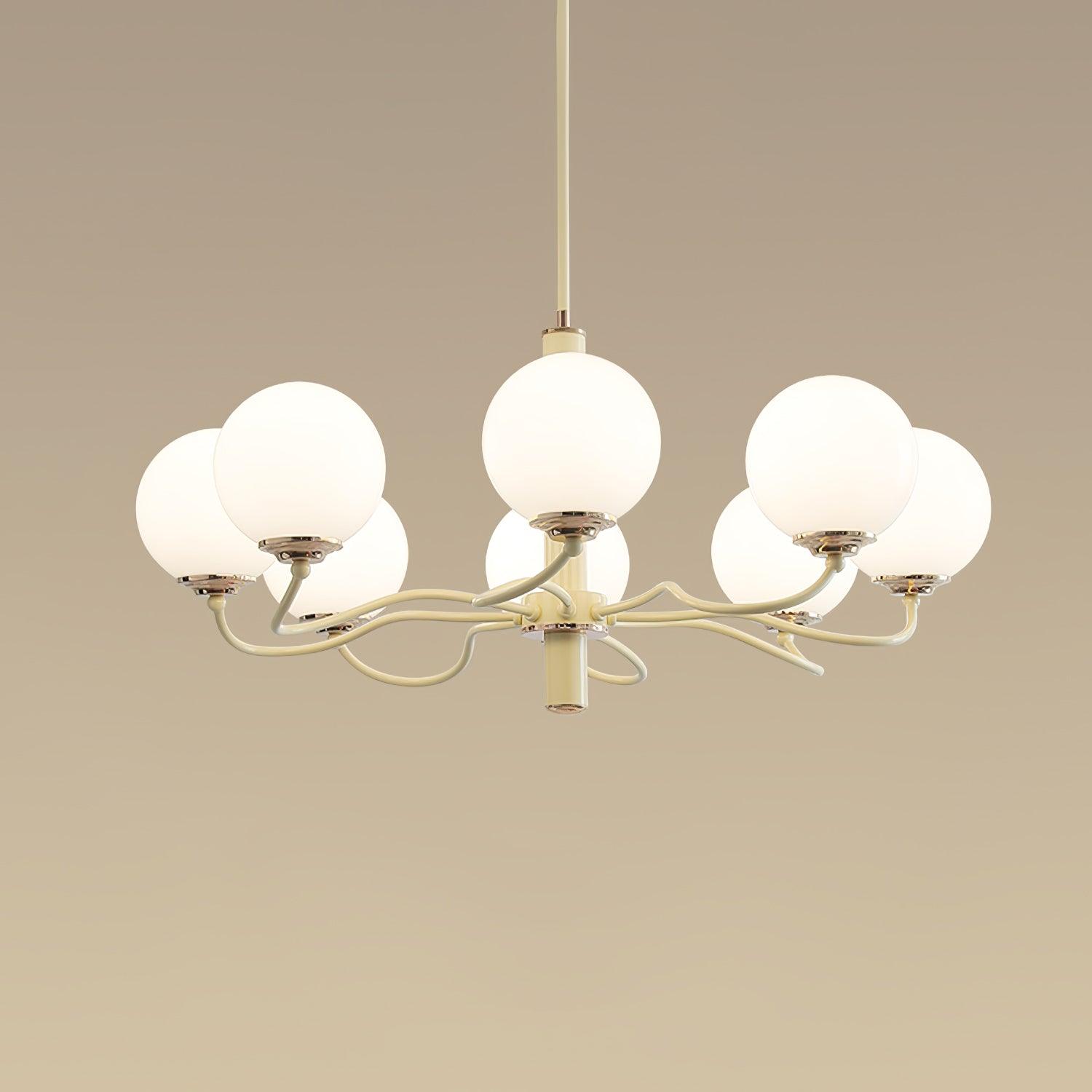 Modern Creamy Yellow Globe Glass Chandelier with White Spherical Shades