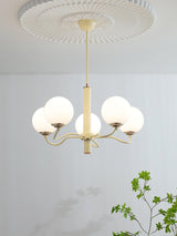 Modern Creamy Yellow Globe Glass Chandelier with White Spherical Shades