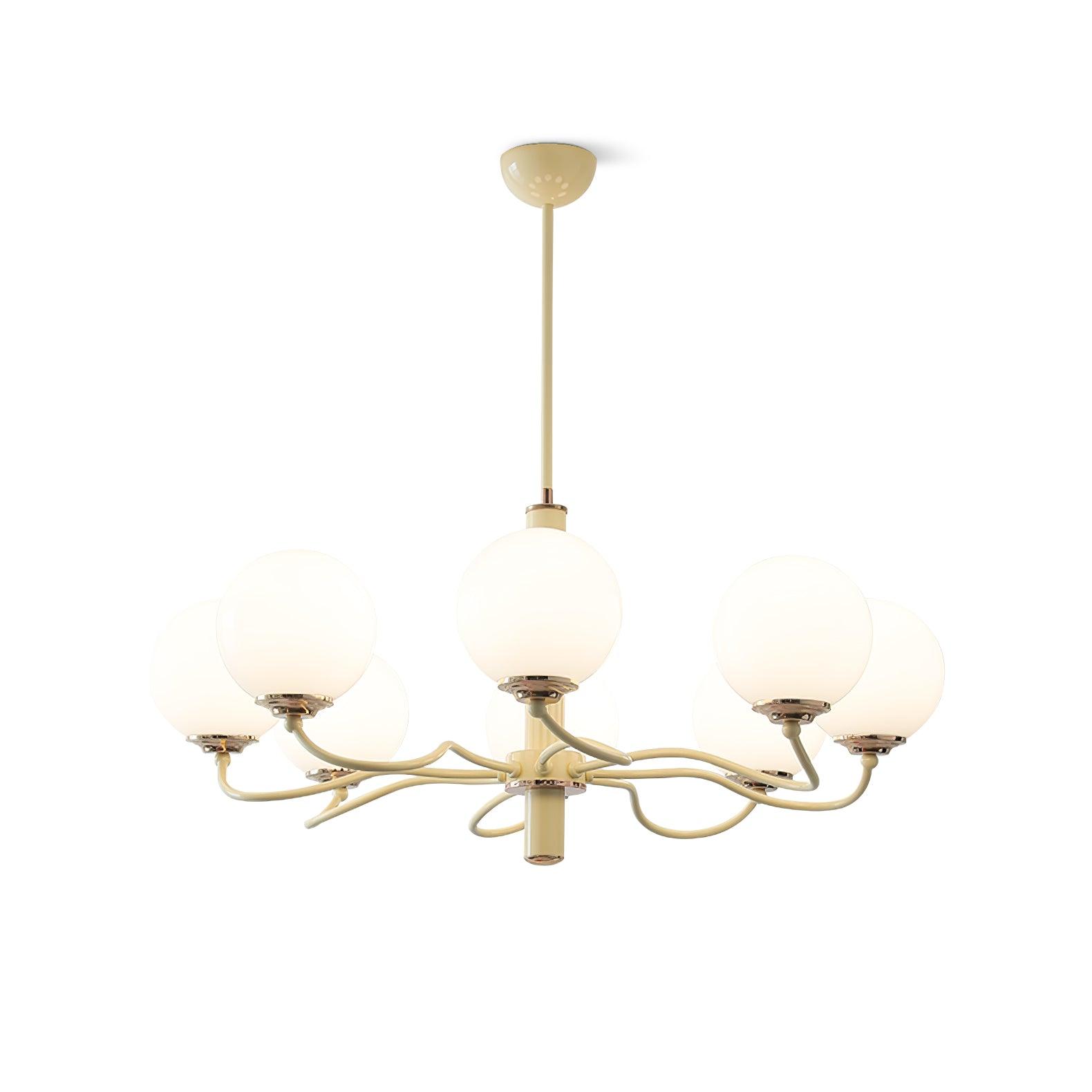 Modern Creamy Yellow Globe Glass Chandelier with White Spherical Shades