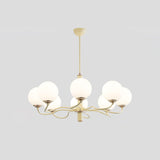 Modern Creamy Yellow Globe Glass Chandelier with White Spherical Shades