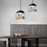 Modern Creative Animal Decor Glass Jar LED Pendant Light in Matte Black Finish