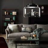 Modern Creative Animal Decor Glass Jar LED Pendant Light in Matte Black Finish