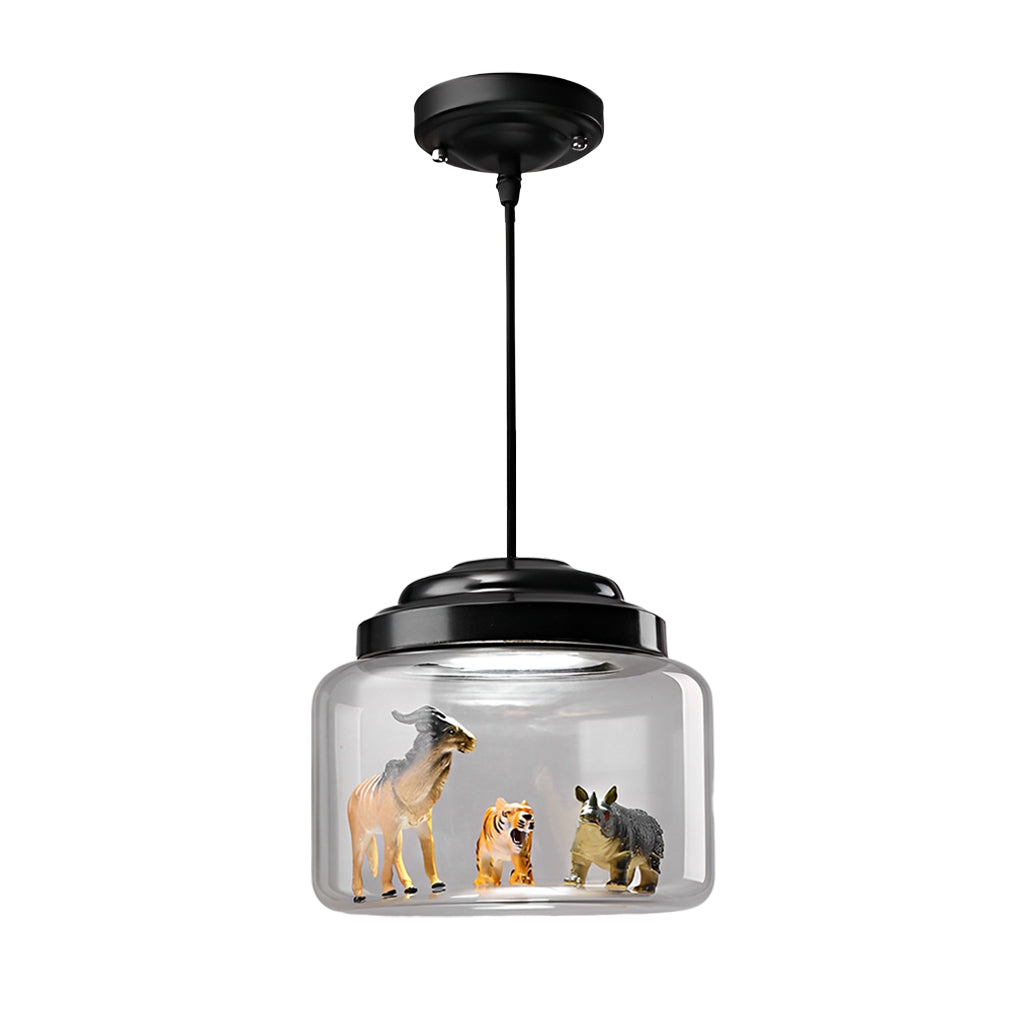 Modern Creative Animal Decor Glass Jar LED Pendant Light in Matte Black Finish