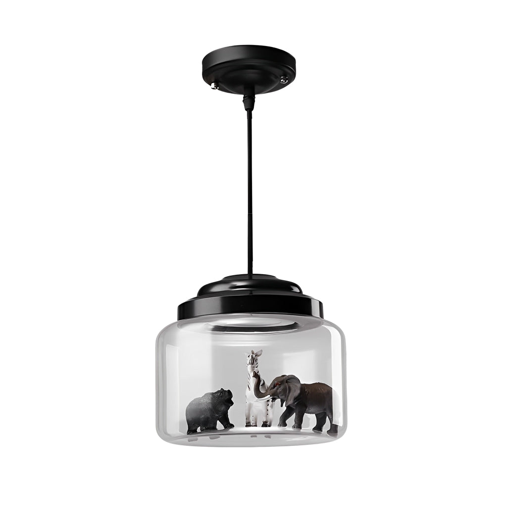 Modern Creative Animal Decor Glass Jar LED Pendant Light in Matte Black Finish