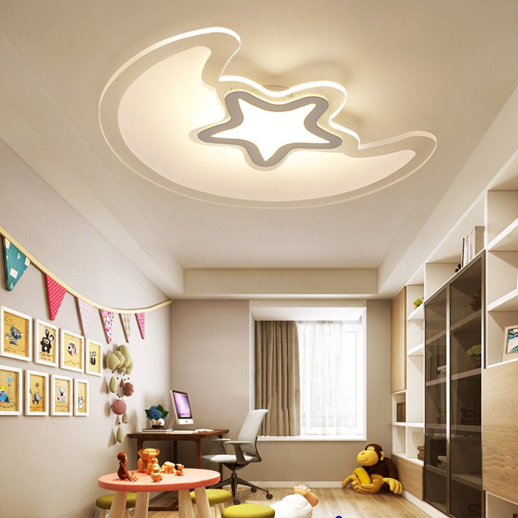 Modern Star and Moon LED Ceiling Light Dimmable Creative Flush Mount Lamp for Kids Bedroom Nursery
