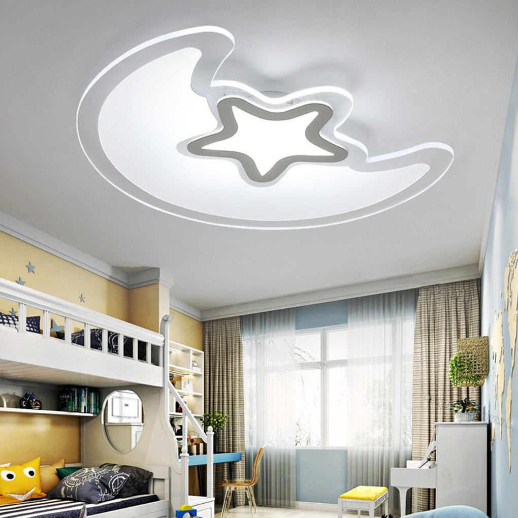 Modern Star and Moon LED Ceiling Light Dimmable Creative Flush Mount Lamp for Kids Bedroom Nursery
