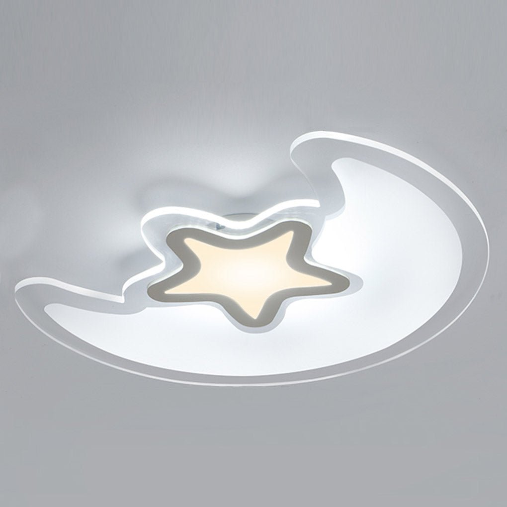 Modern Star and Moon LED Ceiling Light Dimmable Creative Flush Mount Lamp for Kids Bedroom Nursery