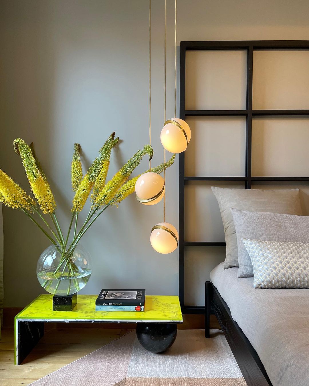 Modern Crescent Brass Pendant Light with Opal Globe Shade and Brushed Fascia