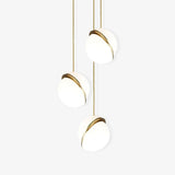 Modern Crescent Brass Pendant Light with Opal Globe Shade and Brushed Fascia