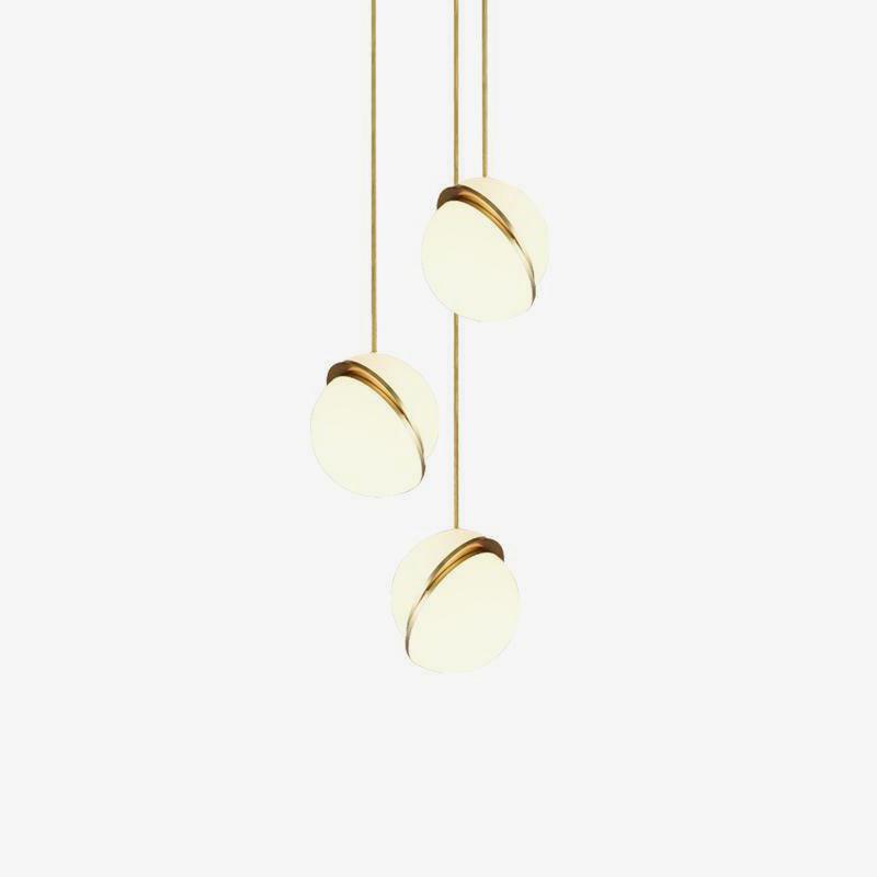 Modern Crescent Brass Pendant Light with Opal Globe Shade and Brushed Fascia