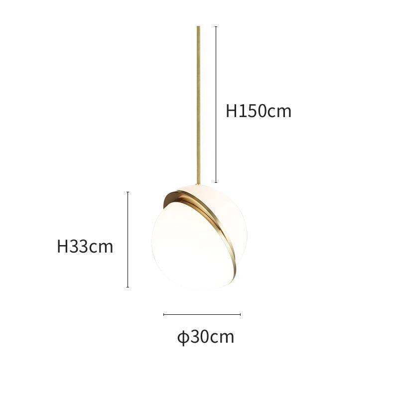 Modern Crescent Brass Pendant Light with Opal Globe Shade and Brushed Fascia
