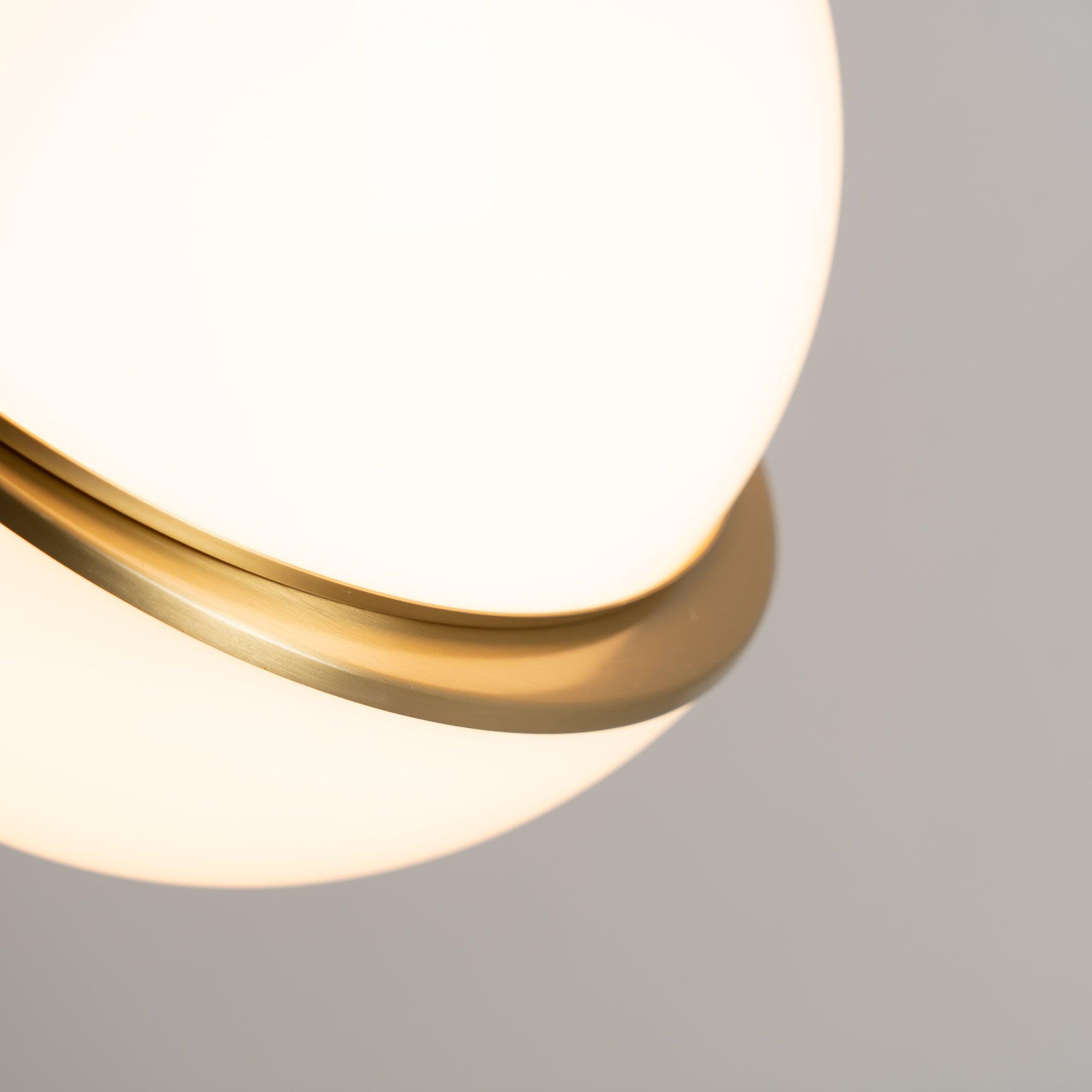 Modern Crescent Brass Pendant Light with Opal Globe Shade and Brushed Fascia
