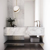 Modern Crescent Brass Pendant Light with Opal Globe Shade and Brushed Fascia