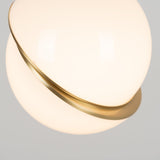 Modern Crescent Brass Pendant Light with Opal Globe Shade and Brushed Fascia