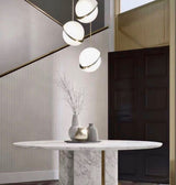 Modern Crescent Brass Pendant Light with Opal Globe Shade and Brushed Fascia