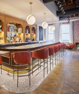 Modern Crescent Brass Pendant Light with Opal Globe Shade and Brushed Fascia