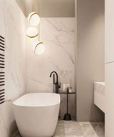 Modern Crescent Brass Pendant Light with Opal Globe Shade and Brushed Fascia