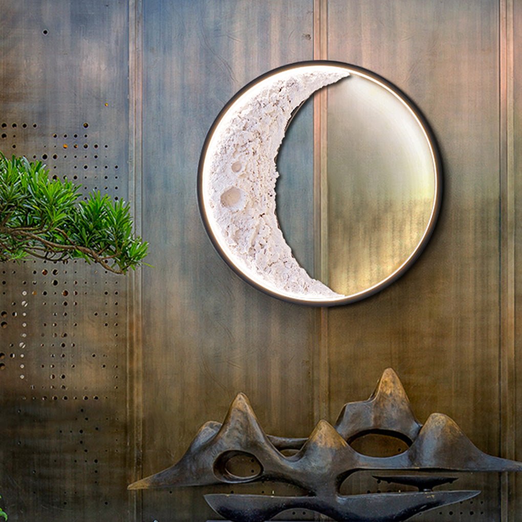 Modern Crescent Moon LED Outdoor Wall Sconce Waterproof Resin Light