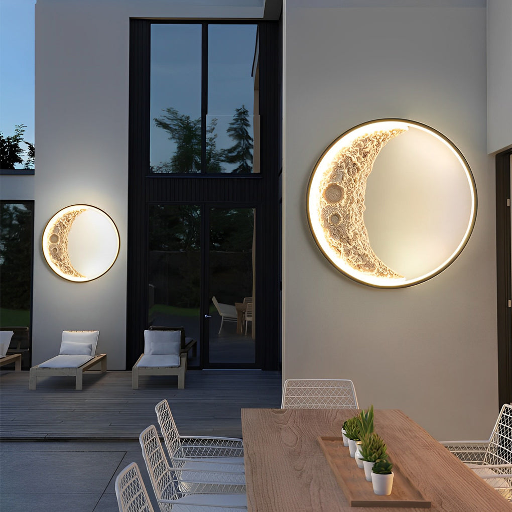 Modern Crescent Moon LED Outdoor Wall Sconce Waterproof Resin Light