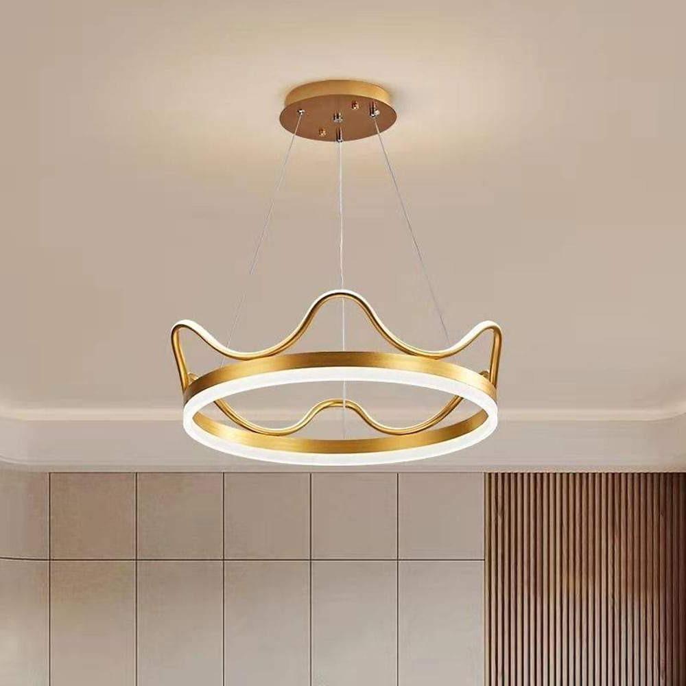Modern Crown Design LED Ring Chandelier Dimmable Round Pendant Light for Living Dining Room
