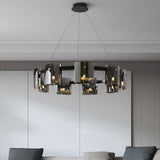 Modern Crown Glass LED Chandelier Elegant Pendant Ceiling Light for Living and Dining Rooms