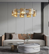Modern Crown Glass LED Chandelier Elegant Pendant Ceiling Light for Living and Dining Rooms