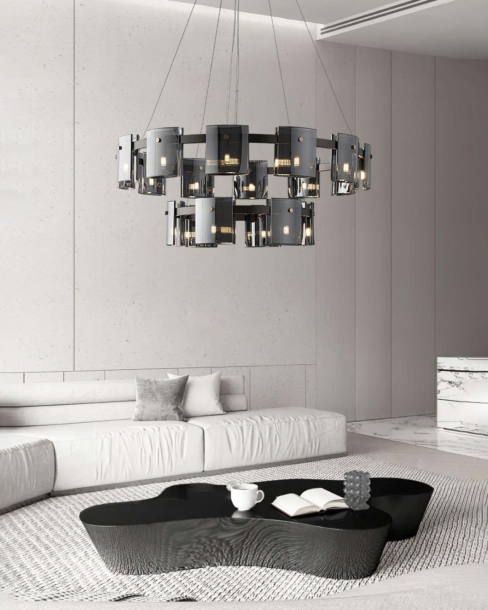 Modern Crown Glass LED Chandelier Elegant Pendant Ceiling Light for Living and Dining Rooms
